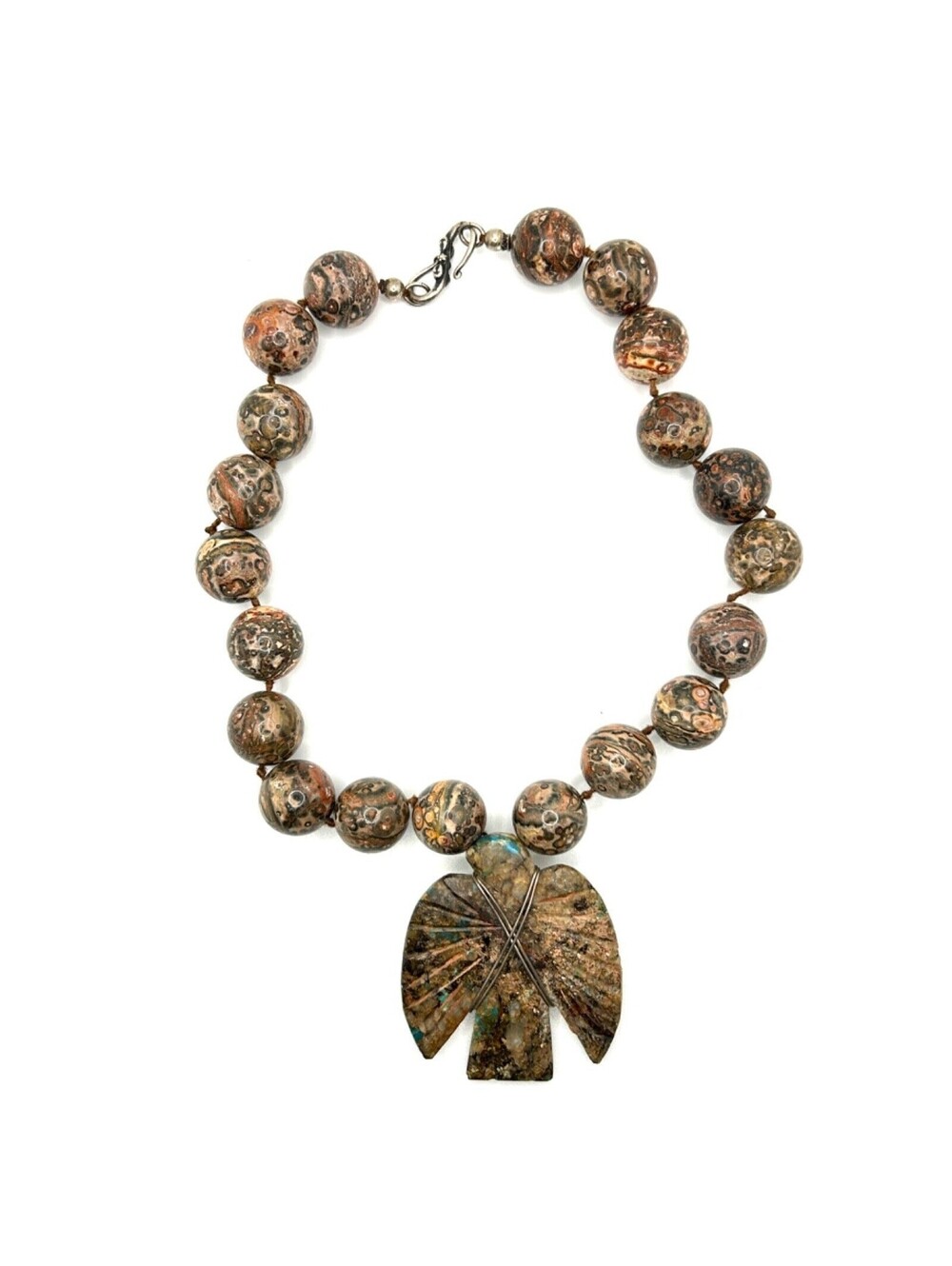 Vintage 90s Leopard Jasper Eagle Southwestern Necklace